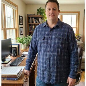 Men's Ralph Lauren Blue Plaid Cotton Casual Shirt, XL